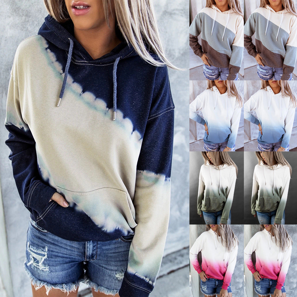 Navy and cream diagonal tie-dye hoodie, with the other color options shown in the corner