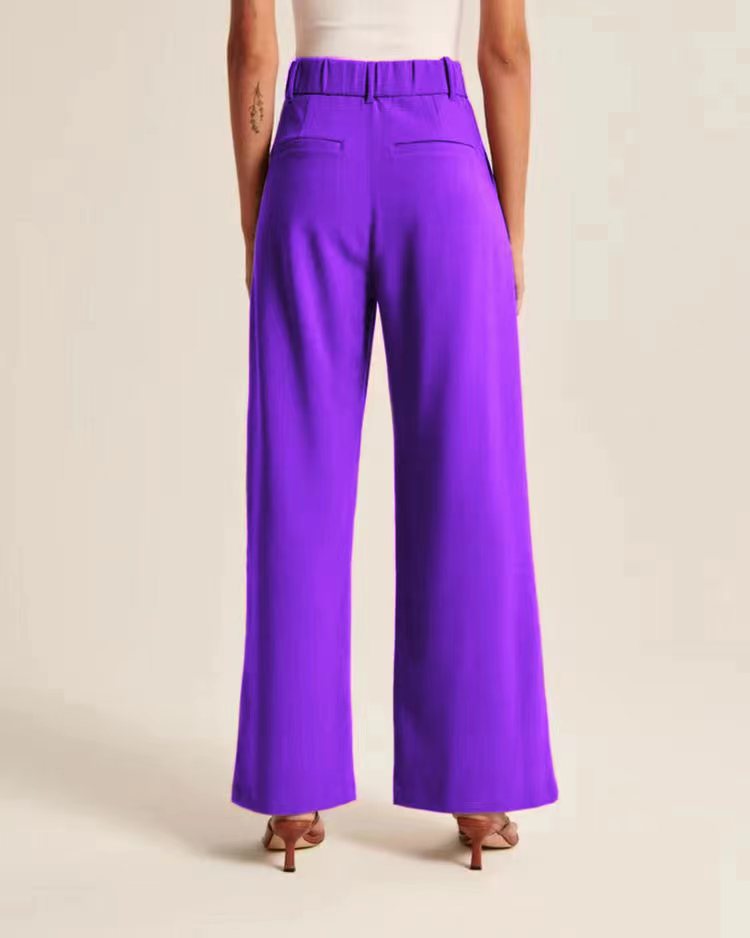 High-waist pleated wide-leg pants in violet, back view