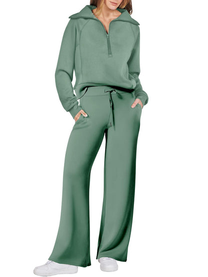 Harlow half-zip pullover and wide-leg pants lounge set in sage green