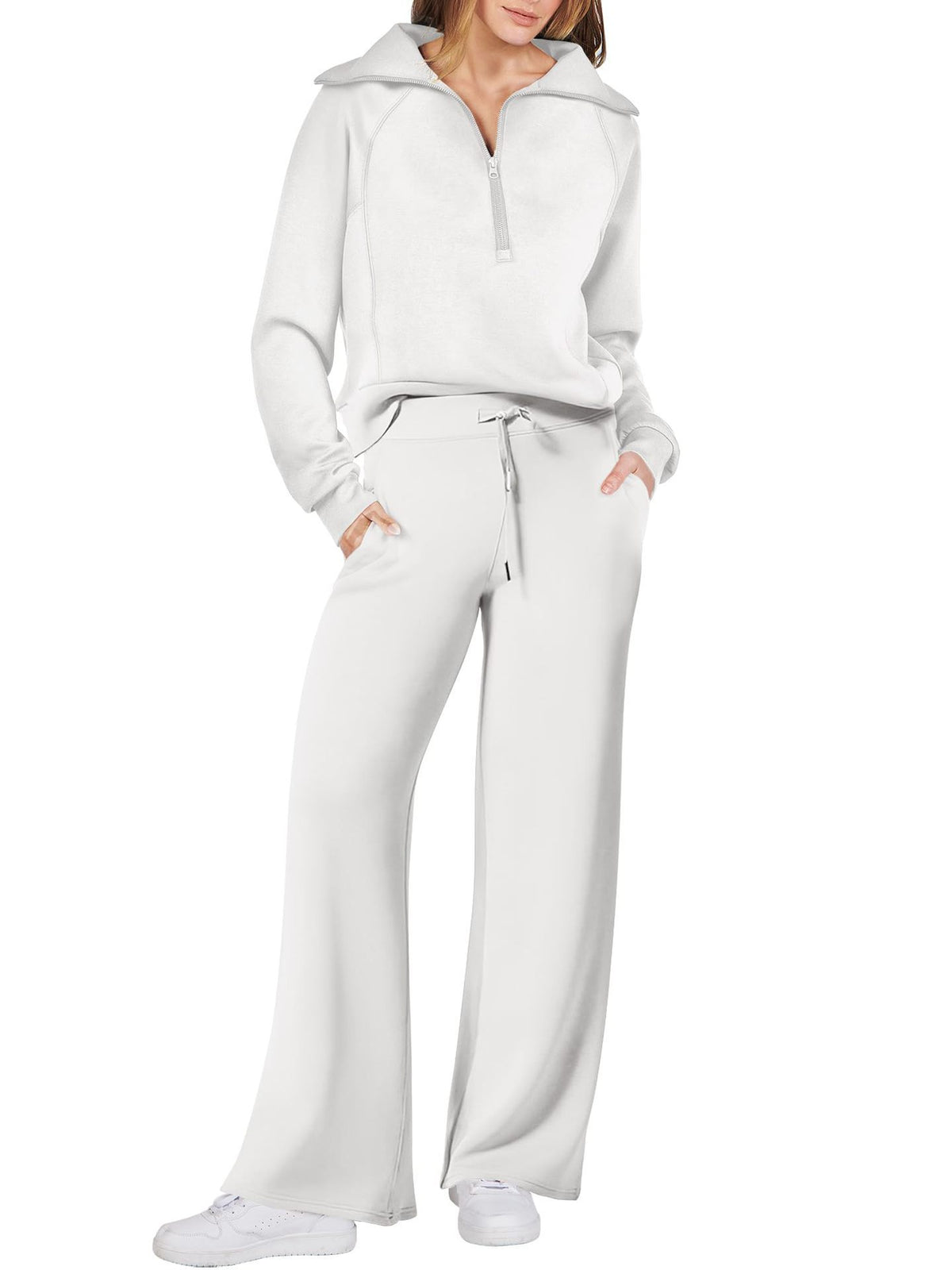 Harlow half-zip pullover and wide-leg pants lounge set in white