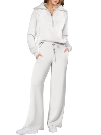 Harlow half-zip pullover and wide-leg pants lounge set in white
