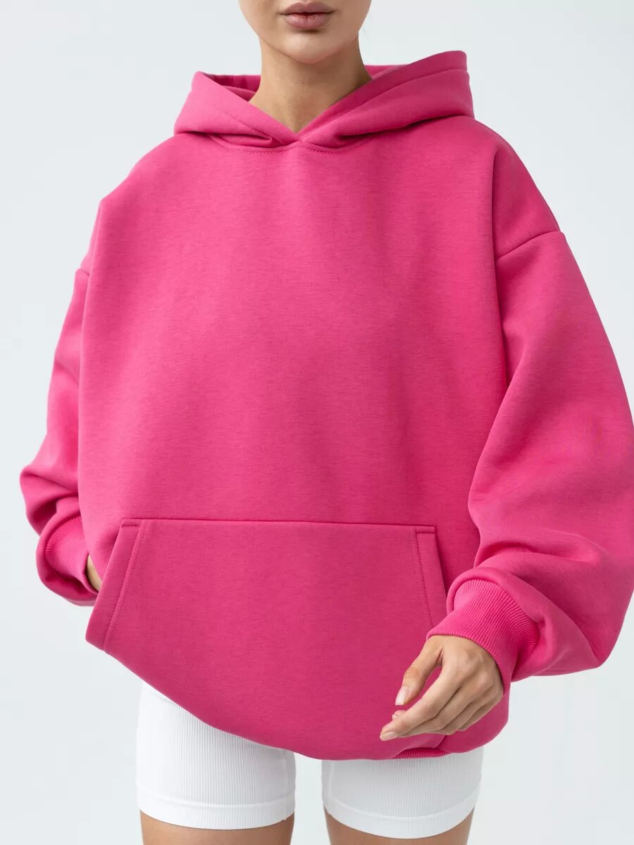 Oversized pullover hoodie with kangaroo pocket in hot pink