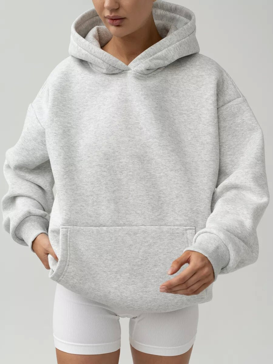 Oversized pullover hoodie with kangaroo pocket in heather gray