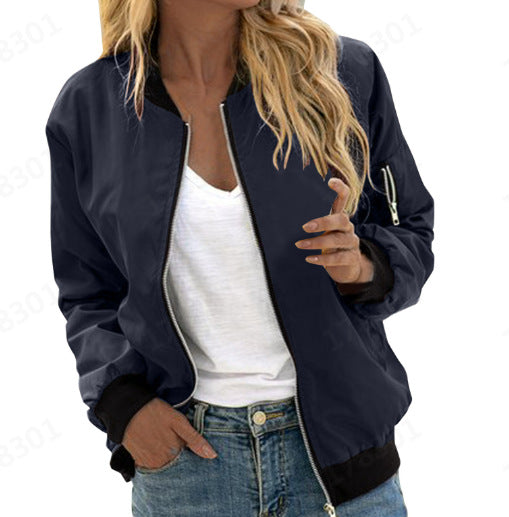 Zip-front bomber jacket with ribbed cuffs and hem in navy