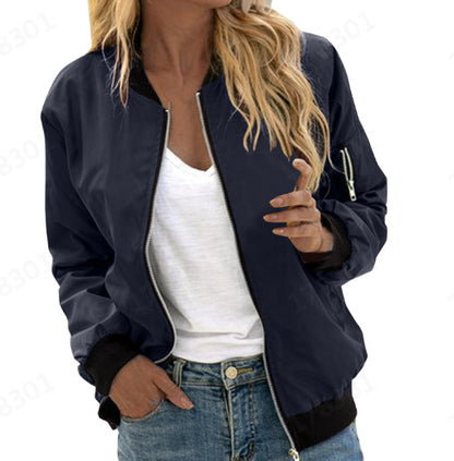 Zip-front bomber jacket with ribbed cuffs and hem in navy