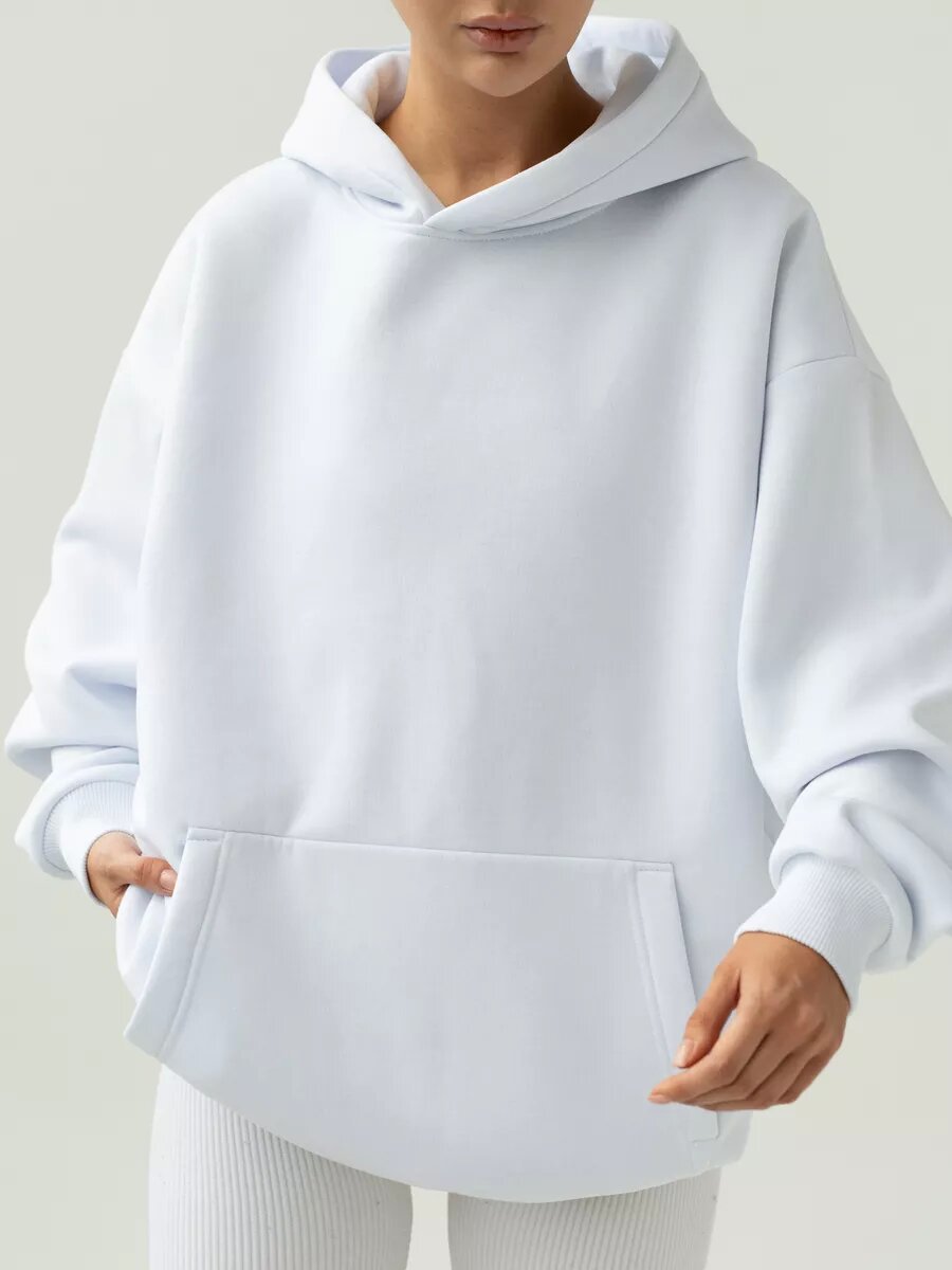 Oversized pullover hoodie with kangaroo pocket in white