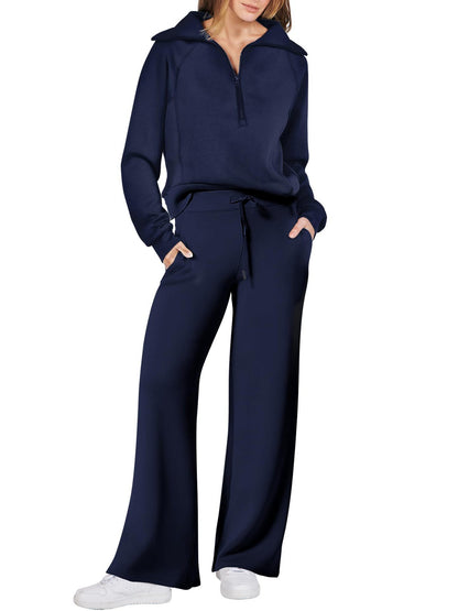 Harlow half-zip pullover and wide-leg pants lounge set in navy