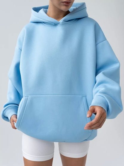Oversized pullover hoodie with kangaroo pocket in sky blue