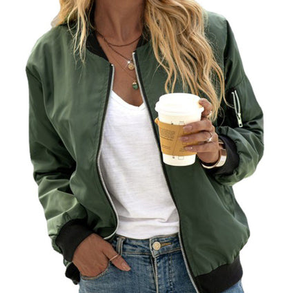 Zip-front bomber jacket with ribbed cuffs and hem in forest green