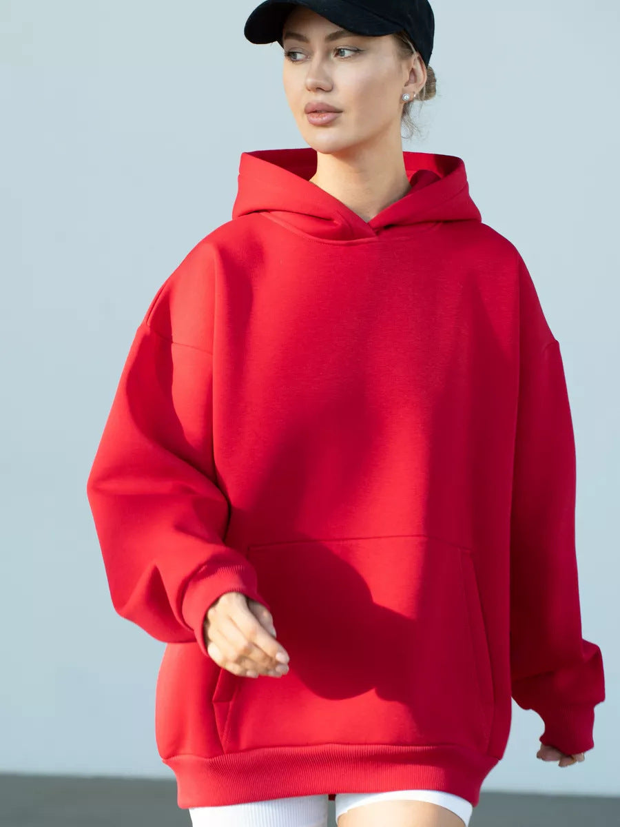 Oversized pullover hoodie with kangaroo pocket in red