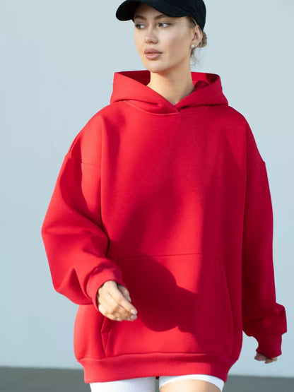 Oversized pullover hoodie with kangaroo pocket in red