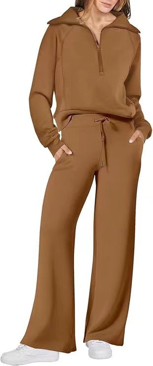 Harlow half-zip pullover and wide-leg pants lounge set in caramel