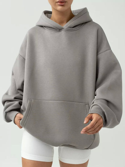 Oversized pullover hoodie with kangaroo pocket in stone gray