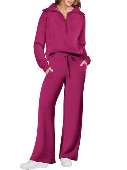 Harlow half-zip pullover and wide-leg pants lounge set in berry