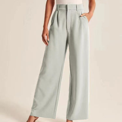 High-waist pleated wide-leg pants in sage, front view