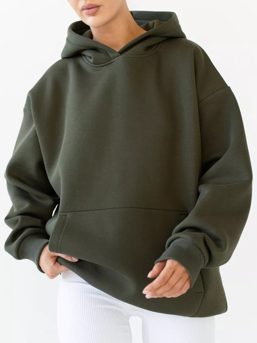 Oversized pullover hoodie with kangaroo pocket in olive green