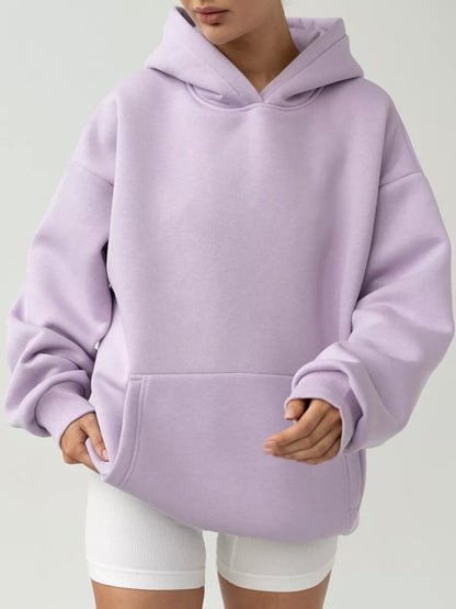 Oversized pullover hoodie with kangaroo pocket in lilac