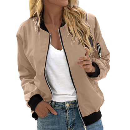 Zip-front bomber jacket with ribbed cuffs and hem in tan