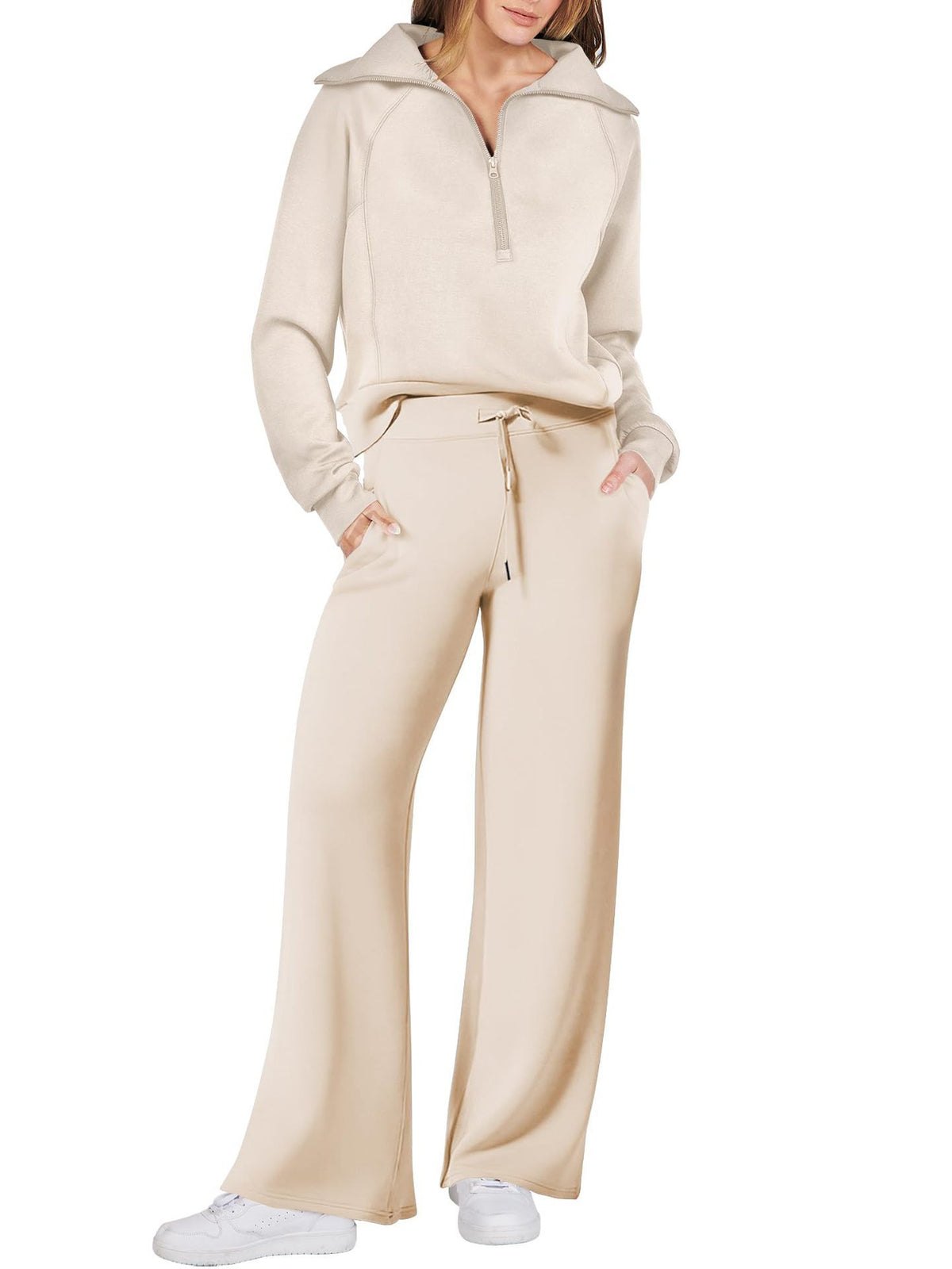 Harlow half-zip pullover and wide-leg pants lounge set in cream