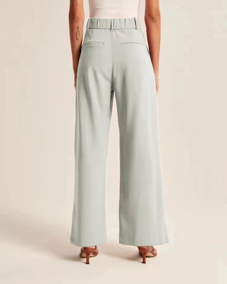 High-waist pleated wide-leg pants in sage, back view