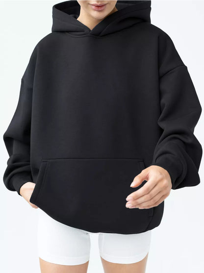 Oversized pullover hoodie with kangaroo pocket in black