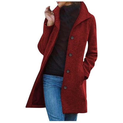 Mid-length single-breasted lapel coat in red, front view