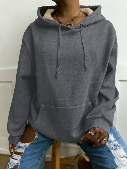 Fleece-lined pullover hoodie with kangaroo pocket in charcoal gray