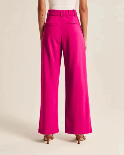 High-waist pleated wide-leg pants in fuchsia, back view