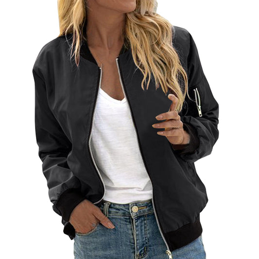 Zip-front bomber jacket with ribbed cuffs and hem in black