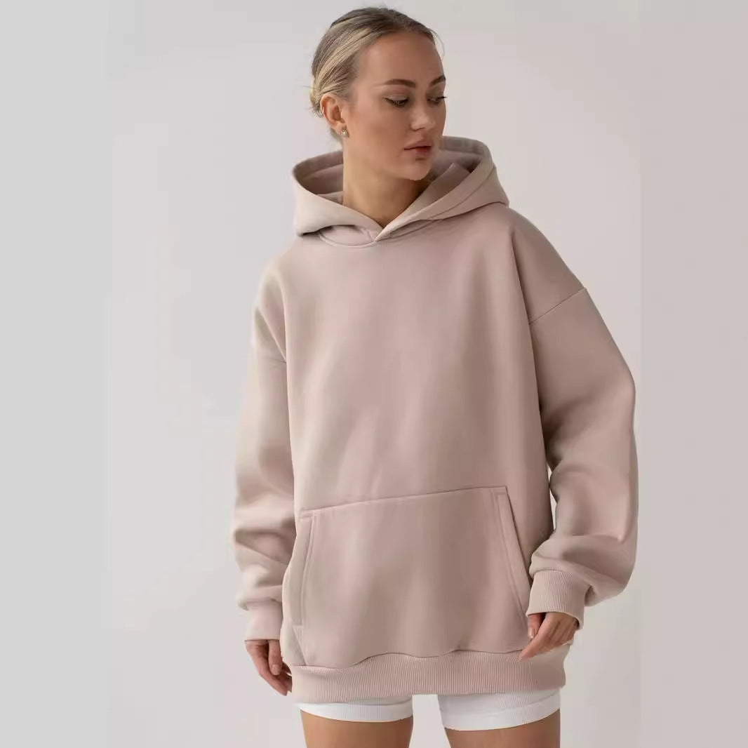 Oversized pullover hoodie with kangaroo pocket in blush beige