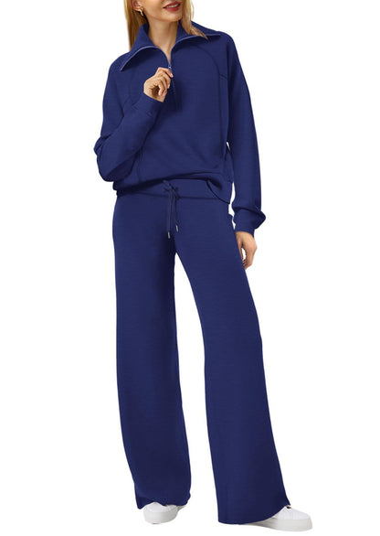 Harlow half-zip pullover and wide-leg pants lounge set in royal navy