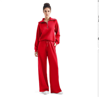 Harlow half-zip pullover and wide-leg pants lounge set in red