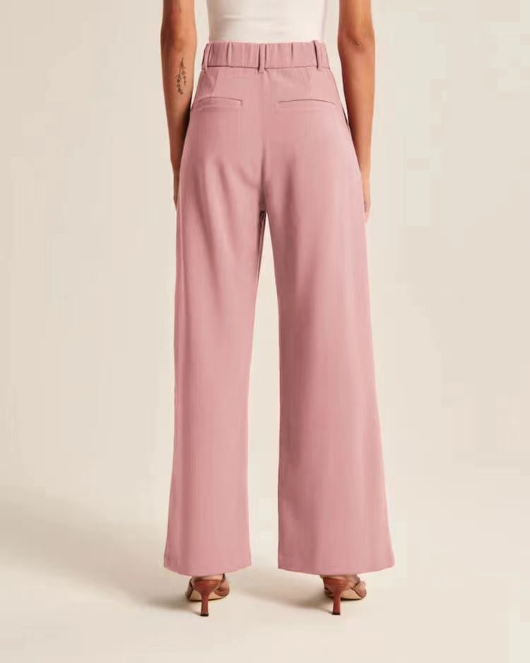 High-waist pleated wide-leg pants in dusty pink, back view