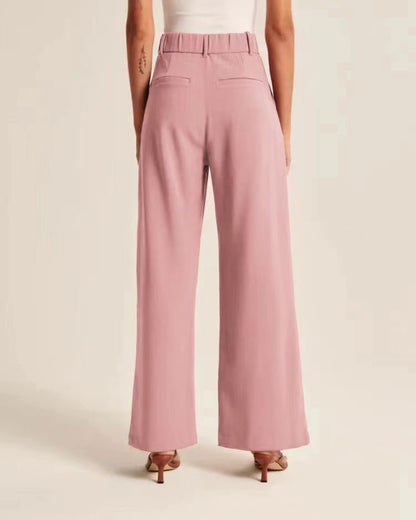 High-waist pleated wide-leg pants in dusty pink, back view