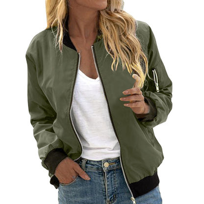 Zip-front bomber jacket with ribbed cuffs and hem in olive green