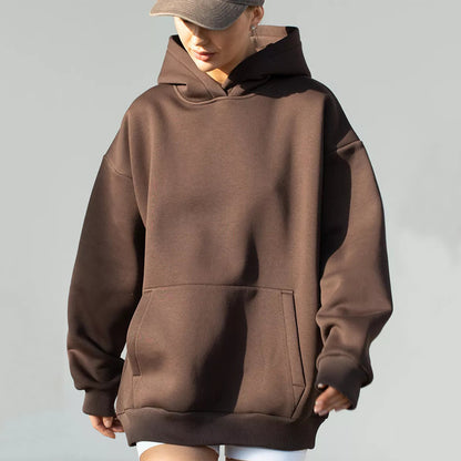 Oversized pullover hoodie with kangaroo pocket in espresso brown