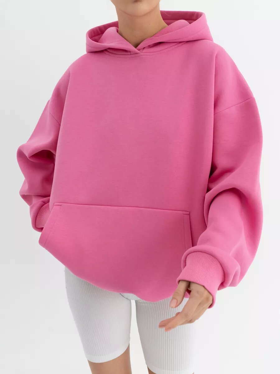 Oversized pullover hoodie with kangaroo pocket in bubblegum pink