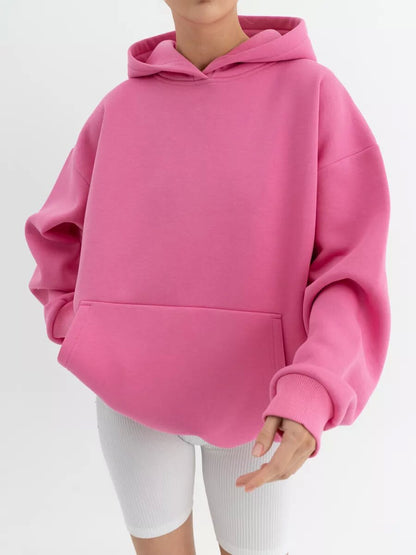Oversized pullover hoodie with kangaroo pocket in bubblegum pink