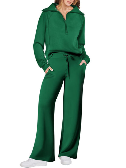 Harlow half-zip pullover and wide-leg pants lounge set in emerald green