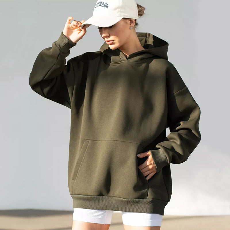 Oversized pullover hoodie with kangaroo pocket in olive green