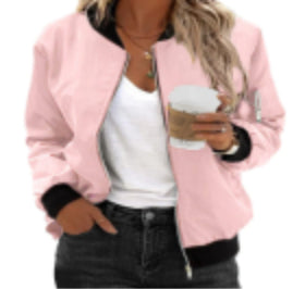 Zip-front bomber jacket with ribbed cuffs and hem in blush pink
