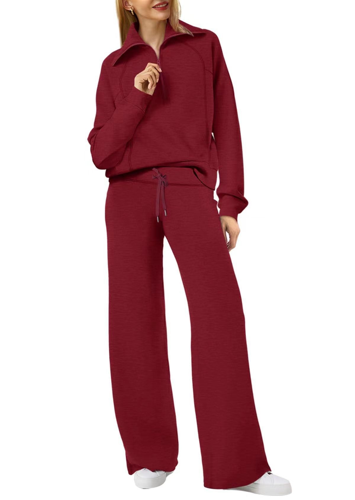 Harlow half-zip pullover and wide-leg pants lounge set in burgundy