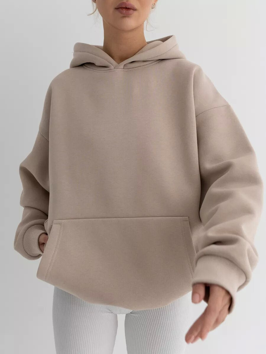 Oversized pullover hoodie with kangaroo pocket in taupe
