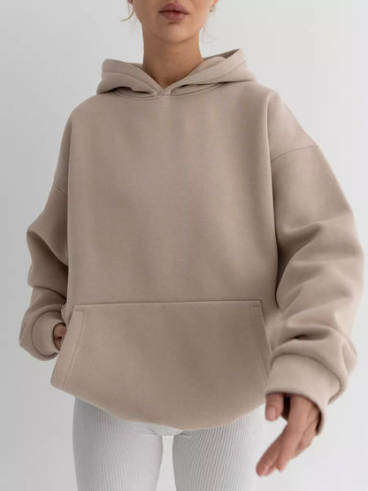 Oversized pullover hoodie with kangaroo pocket in taupe